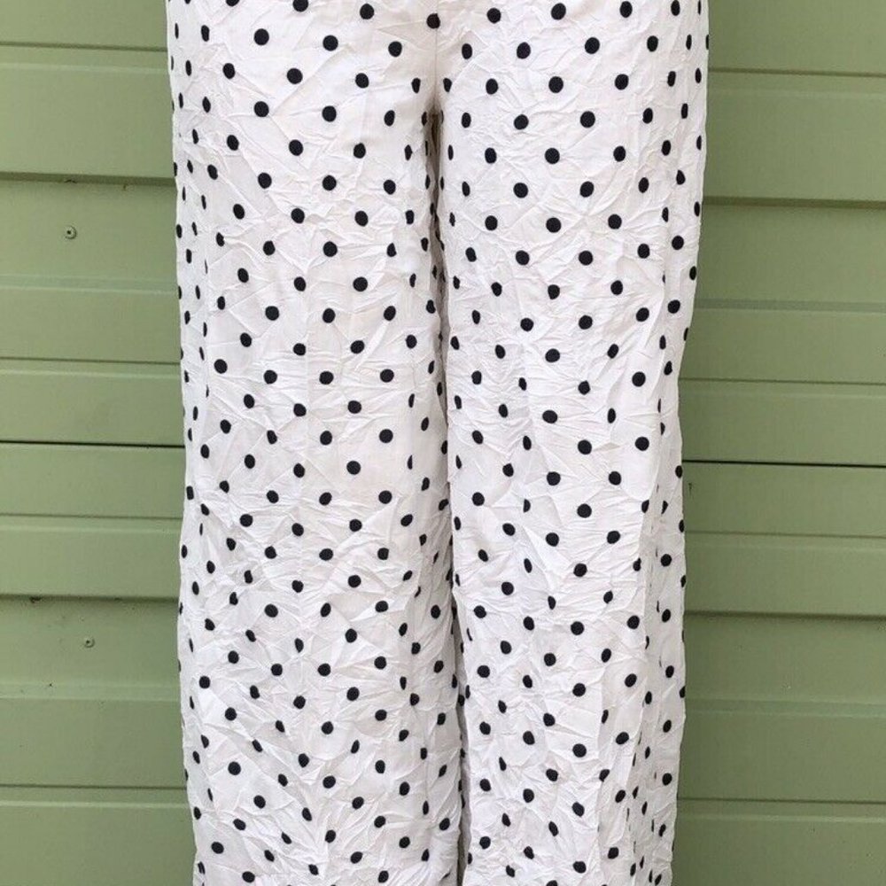 ZARA Woman White Black POLKA DOT TROUSERS Wide M